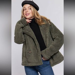 Notched Collar Sherpa Jacket army green
